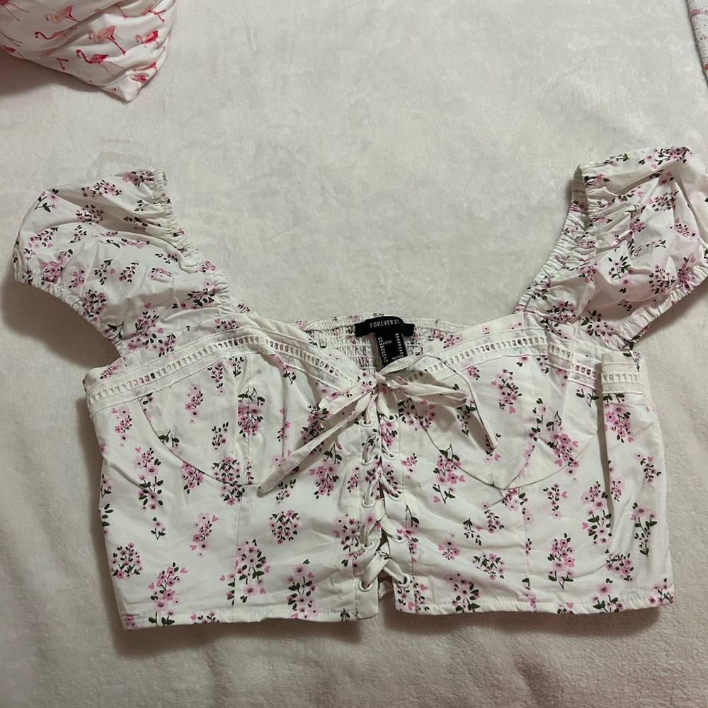 Forever 21 White and Pink Floral Blouse